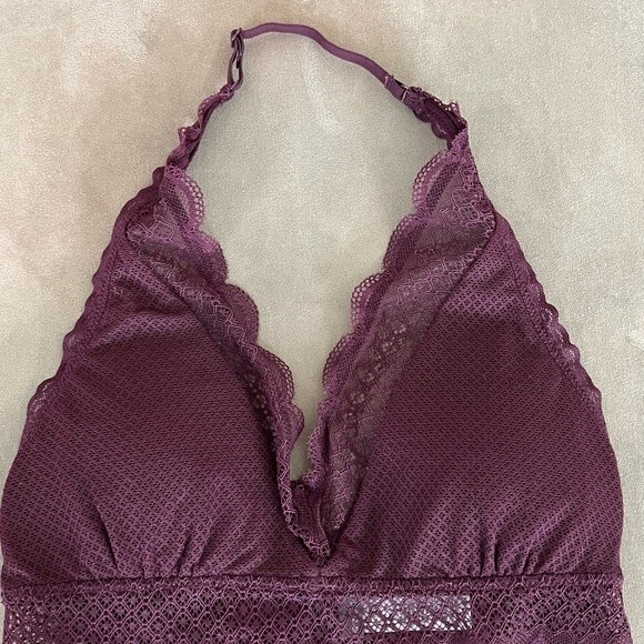 Aerie Purple Bralette Padded Small Lace Halter - Picture 1 of 4
